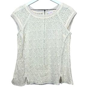 Stitch Fix Pixley Off White Floral Lace Zipper Back Sheer Top Women Sz L